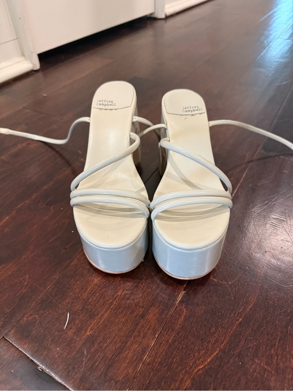 Jeffrey Campbell White Patent Multi-Strap Platform Sandals